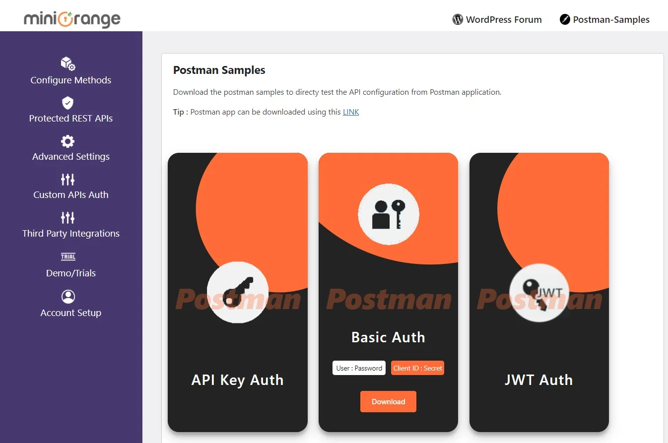 WordPress REST API Basic Authentication method postman JSON file for client id and client secret