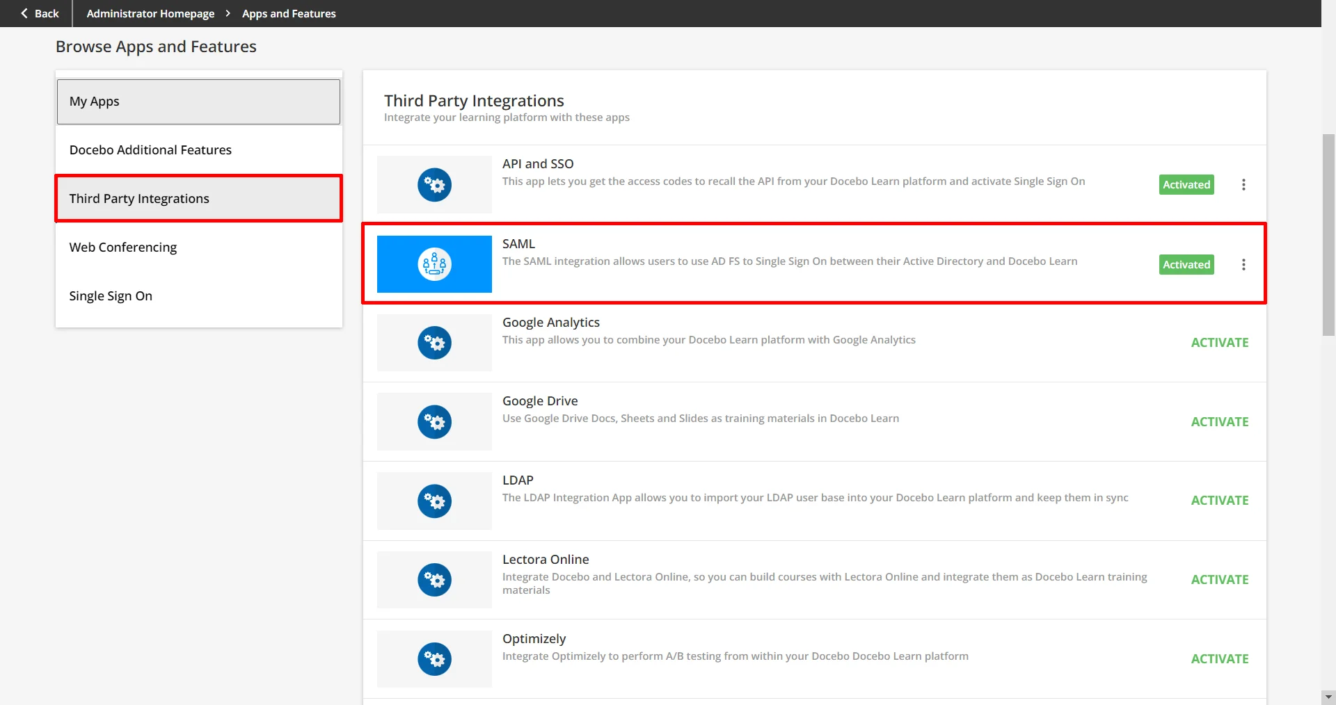 Docebo shopify sso using shopify as idp - select saml and activate