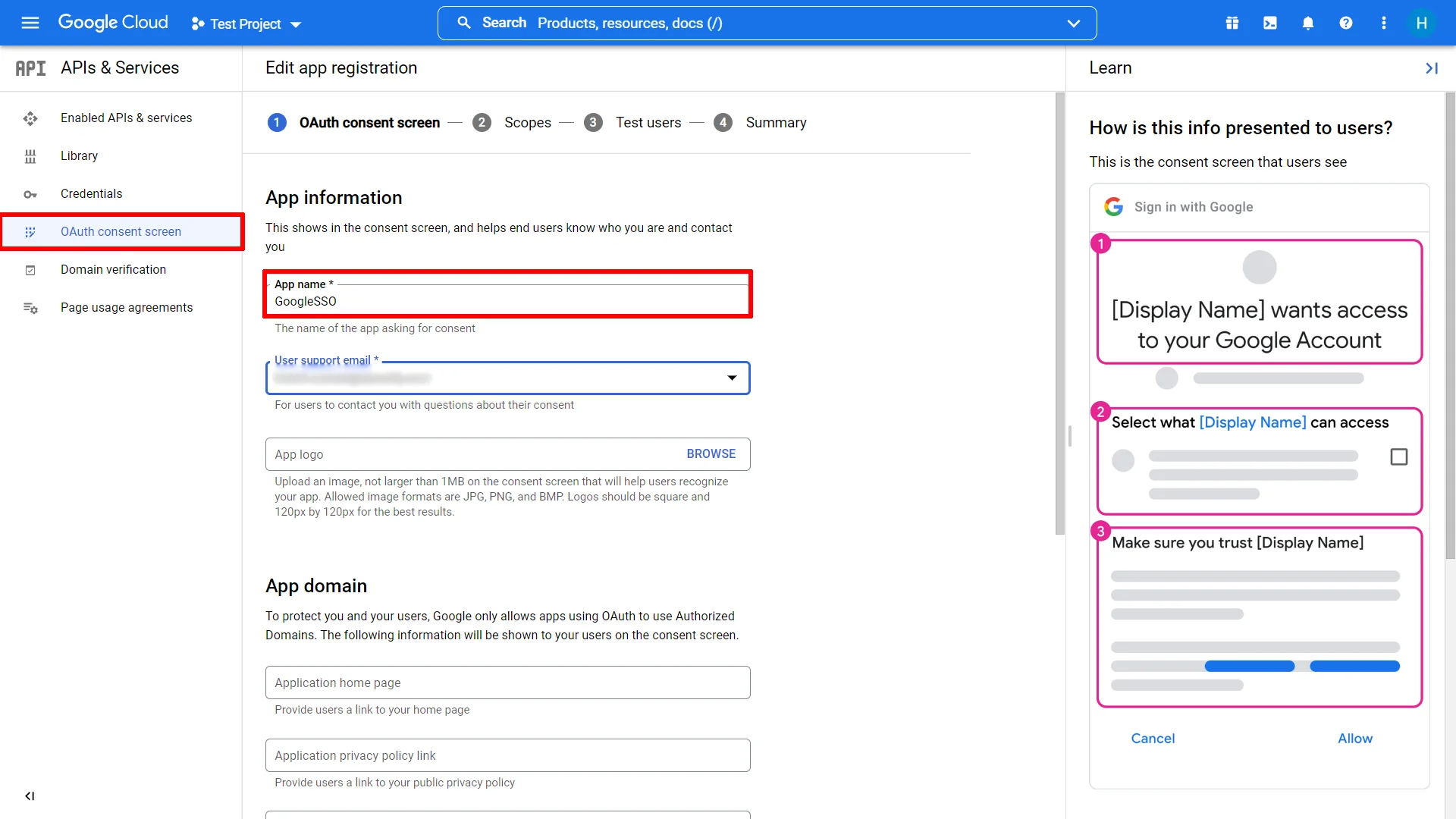 Shopify SSO - enter app name