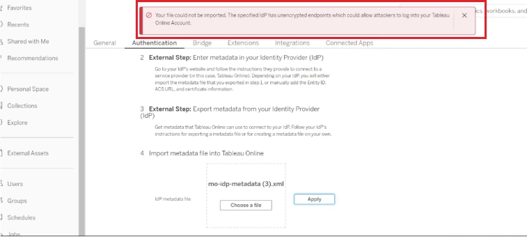 Metadata Error - Tableau Online WP SSO | Tableau Online as SP for Login with WordPress (WP)