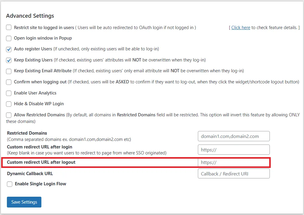 WordPress SSO customize login and logout url