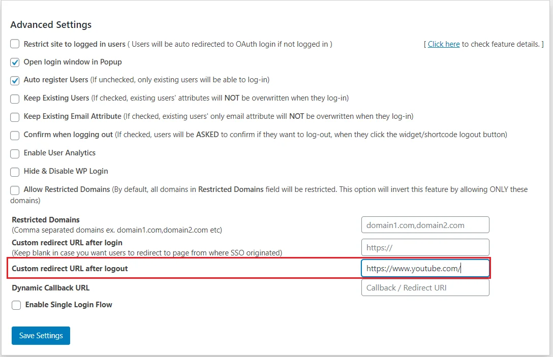 WordPress SSO customize login and logout url