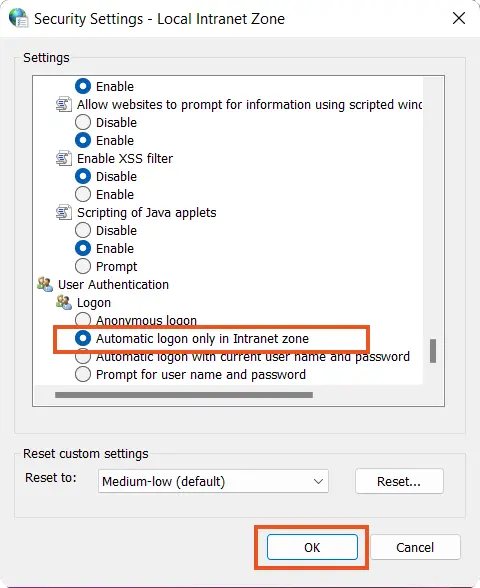 Automatic logon to the intranet zone using Kerberos authentication protocol