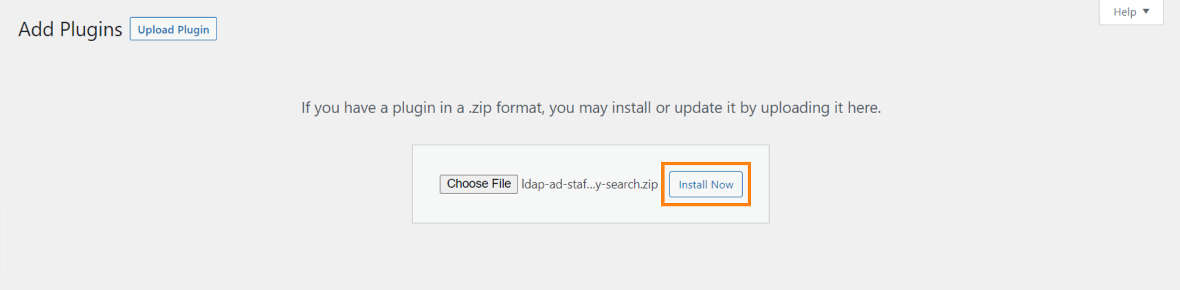 WordPress Console to upload and install miniOrange staff employee business directory for active directory plugin