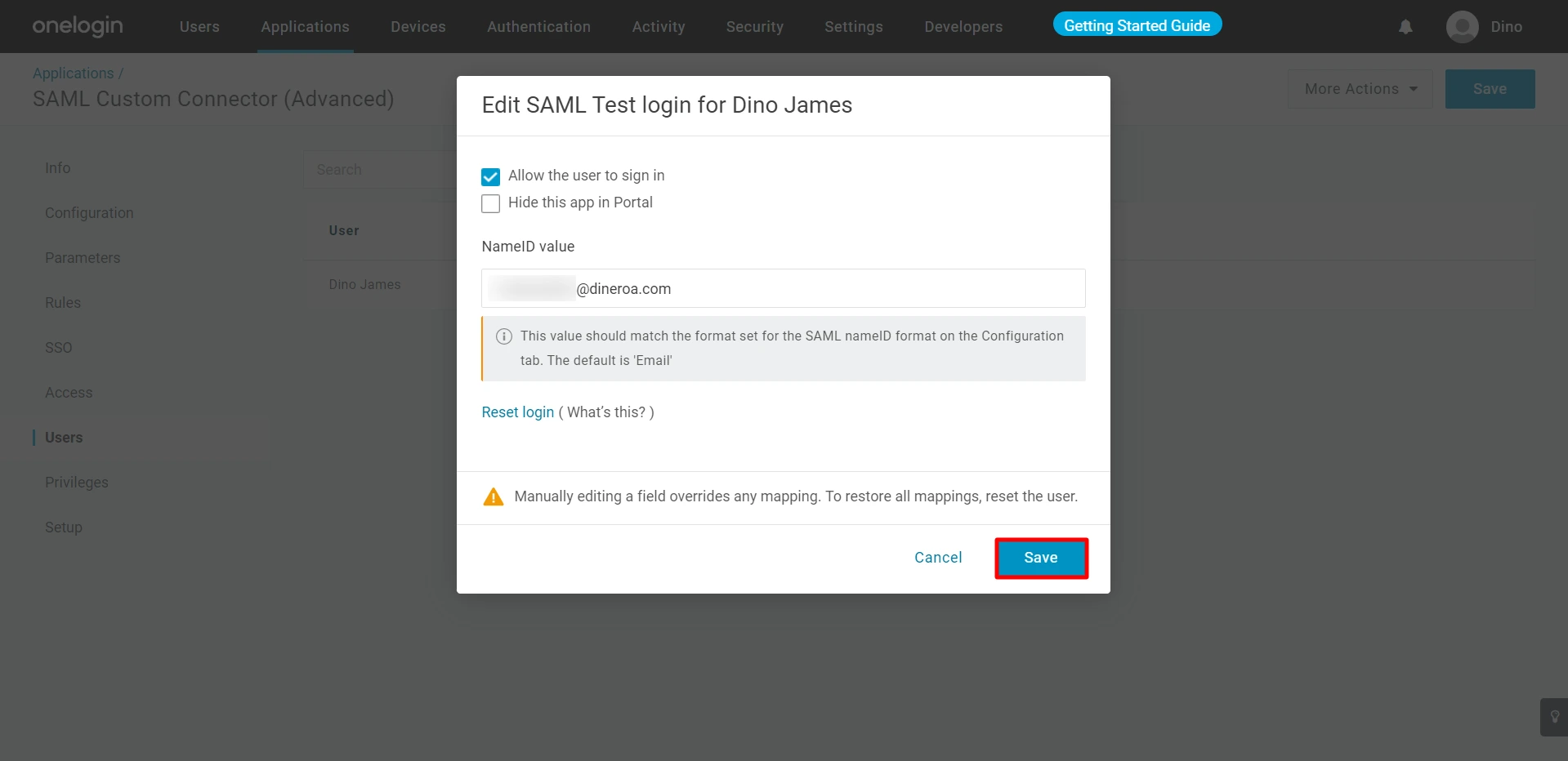 Select Users and Group and click on save