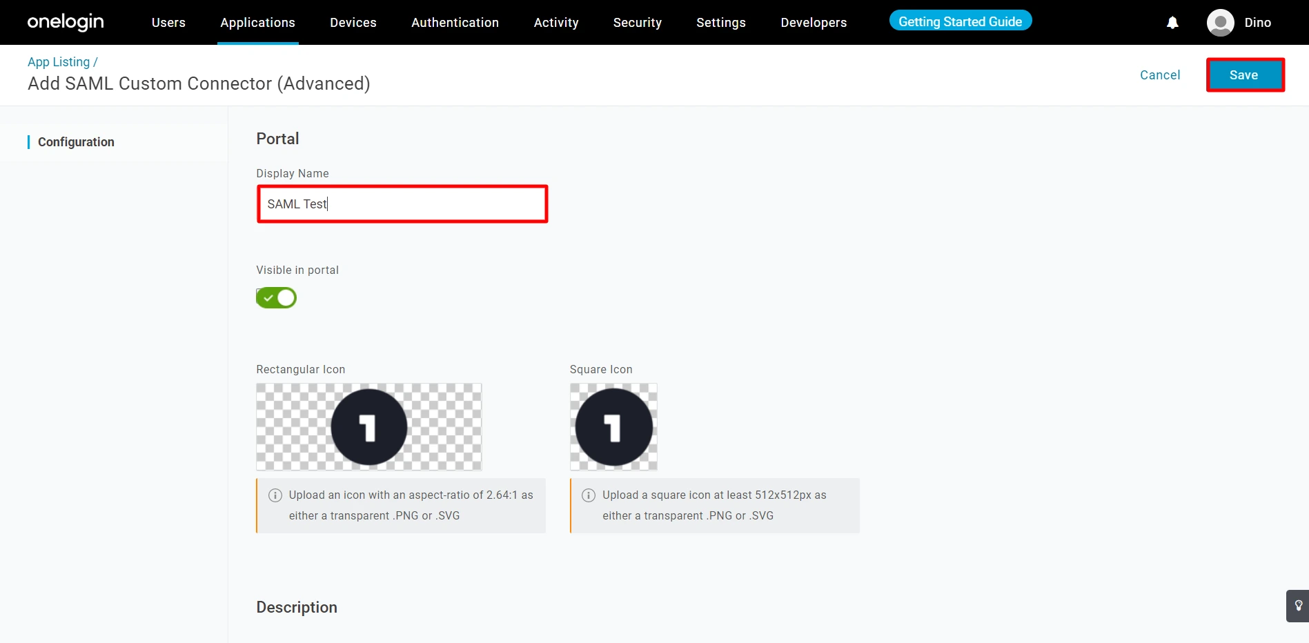 Onelogin saml Single Sign On login - enter display name