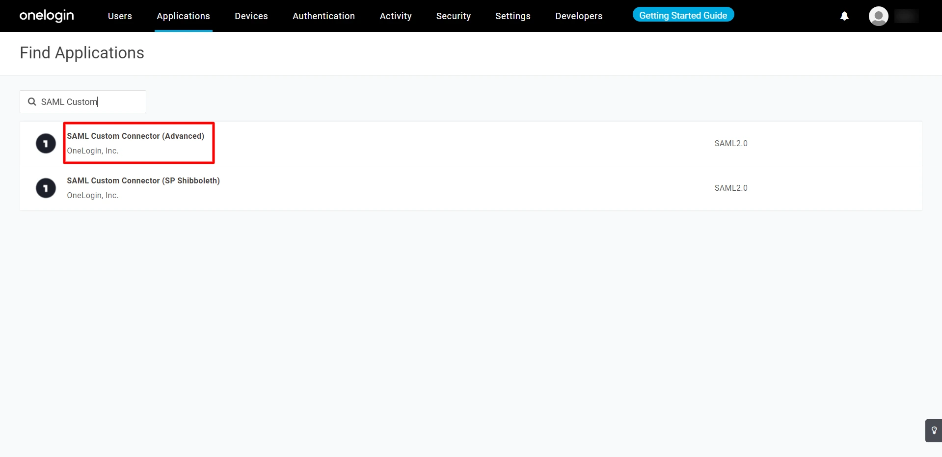 Onelogin saml Single Sign On login - under the find application search for the saml test connector (advanced)