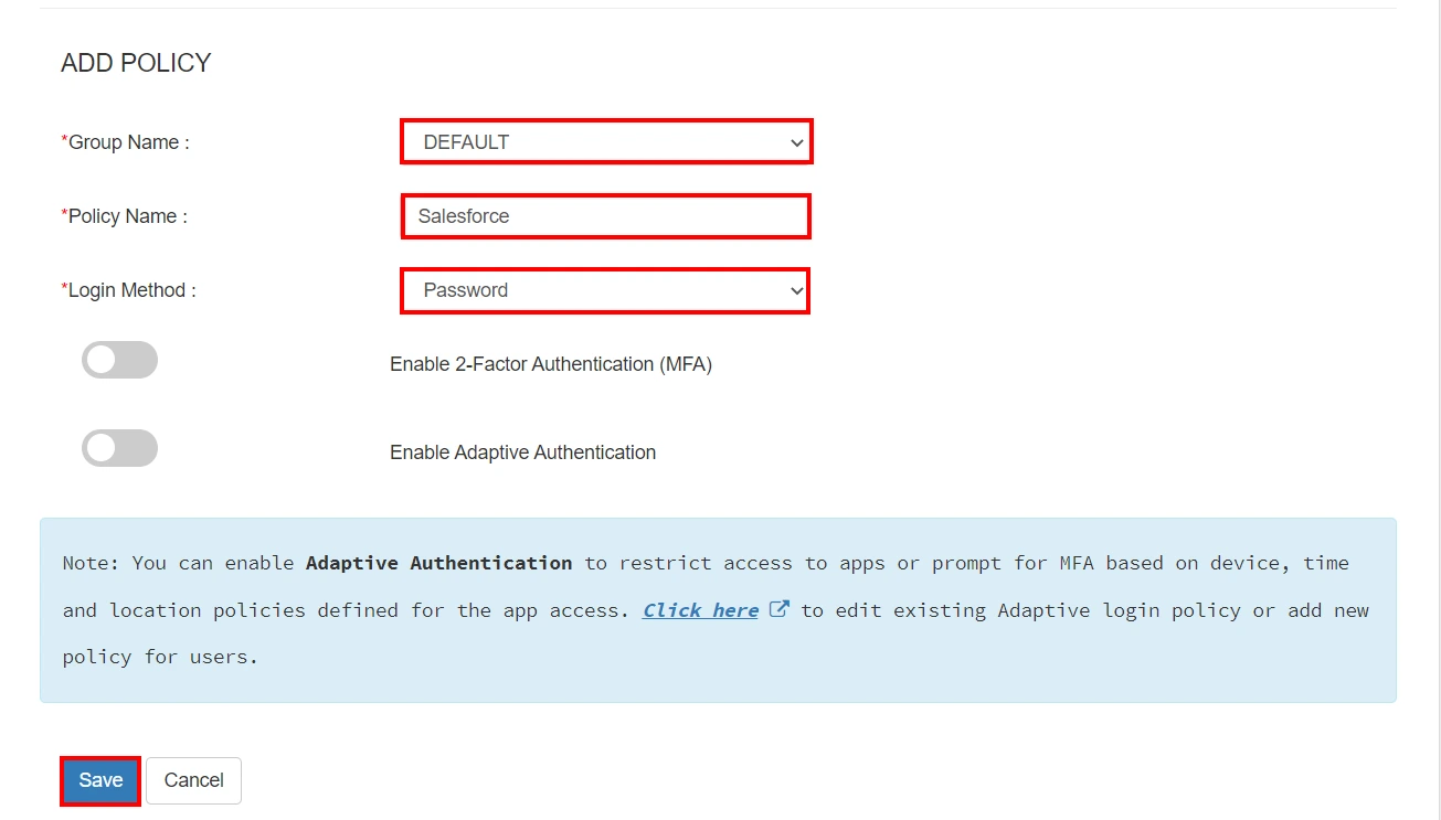 Shopify Salesforce SSO - Login into Salesforce using Shopify - add policy