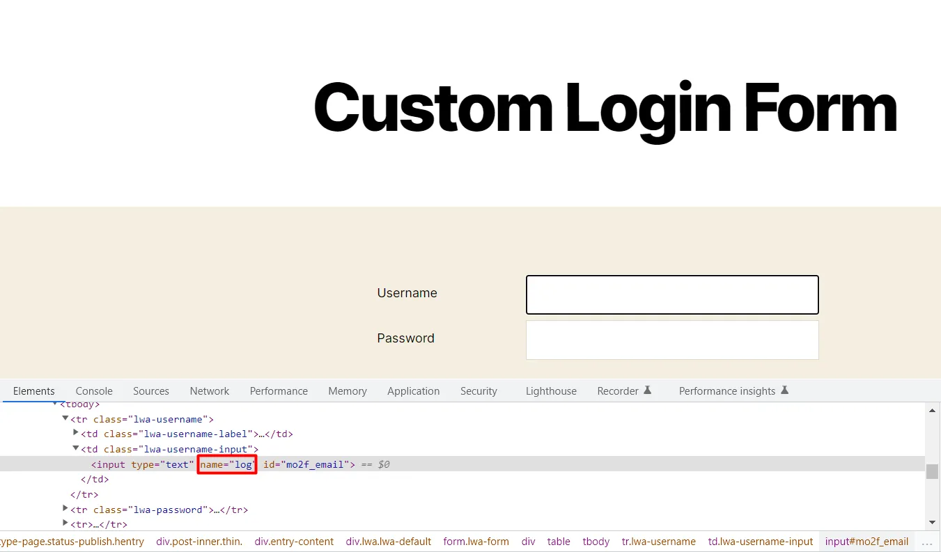 WordPress 2fa login - copy Username field 