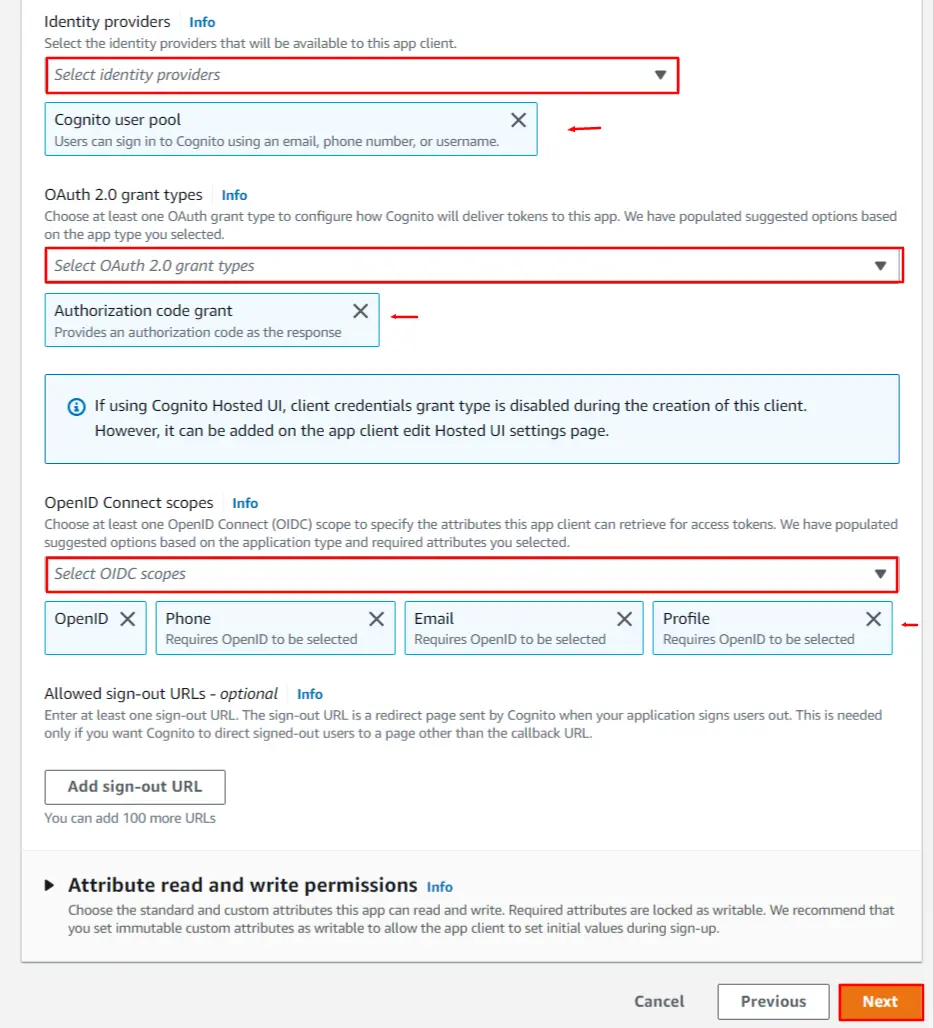 AWS Cognito Single Sign-On (SSO) - advanced app client settings 