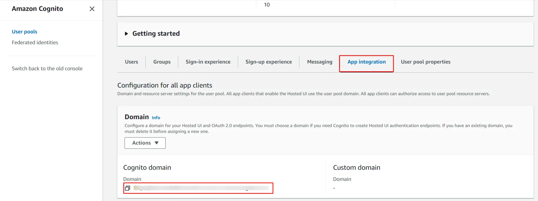 AWS Cognito Single Sign-On (SSO) - app integration tab