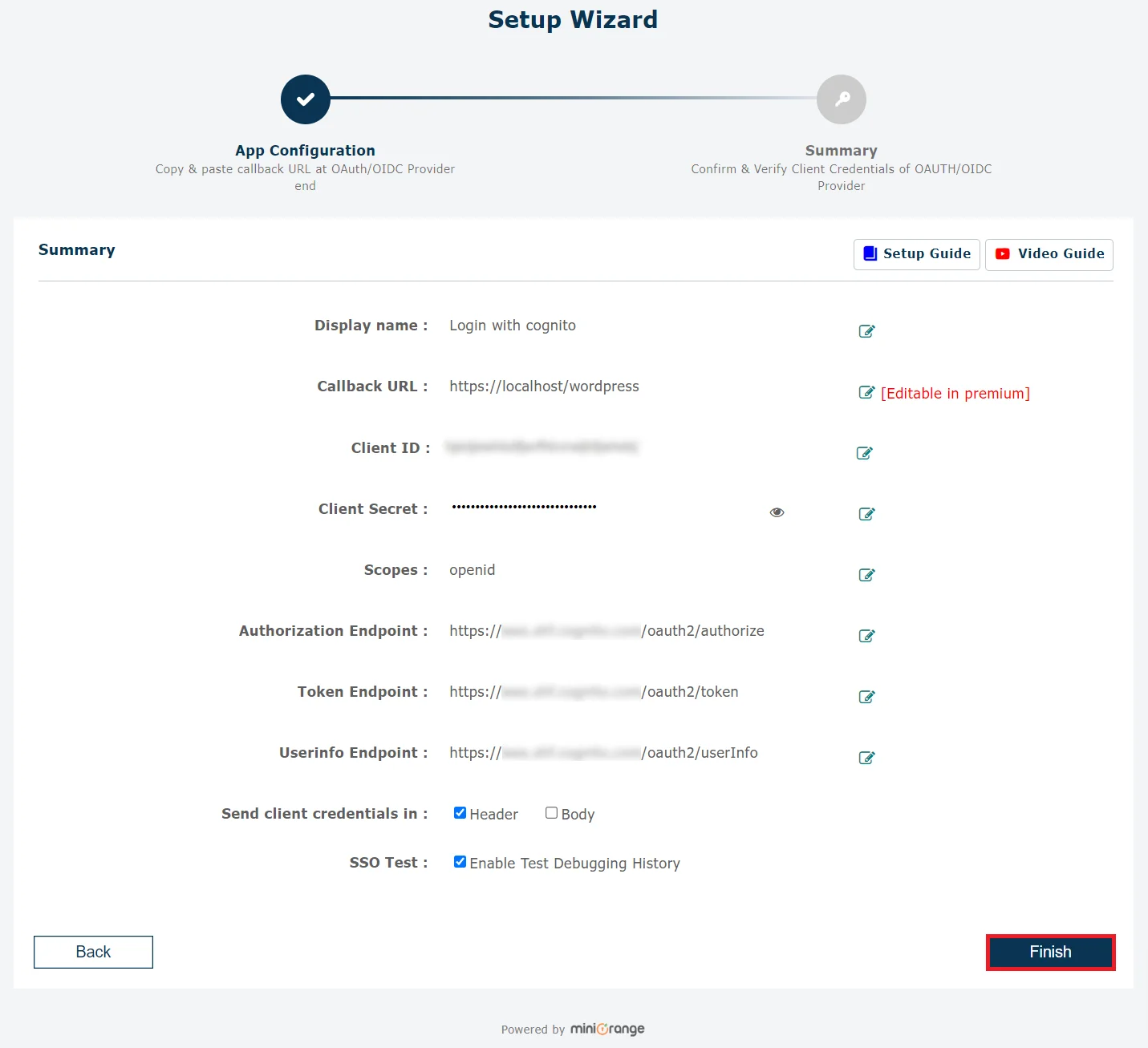 AWS Cognito Single Sign-On (SSO) OAuth - Finish configuration