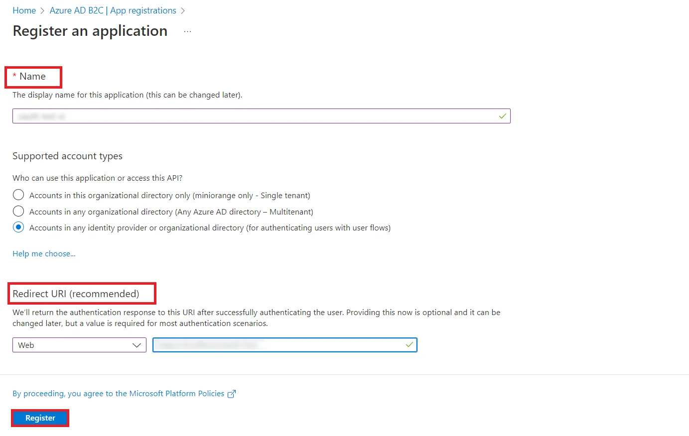 Configure Azure B2C SSO (Single Sign-On) - Create