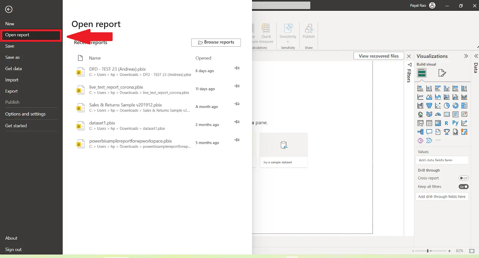 WordPress power bi desktop application - Open Report