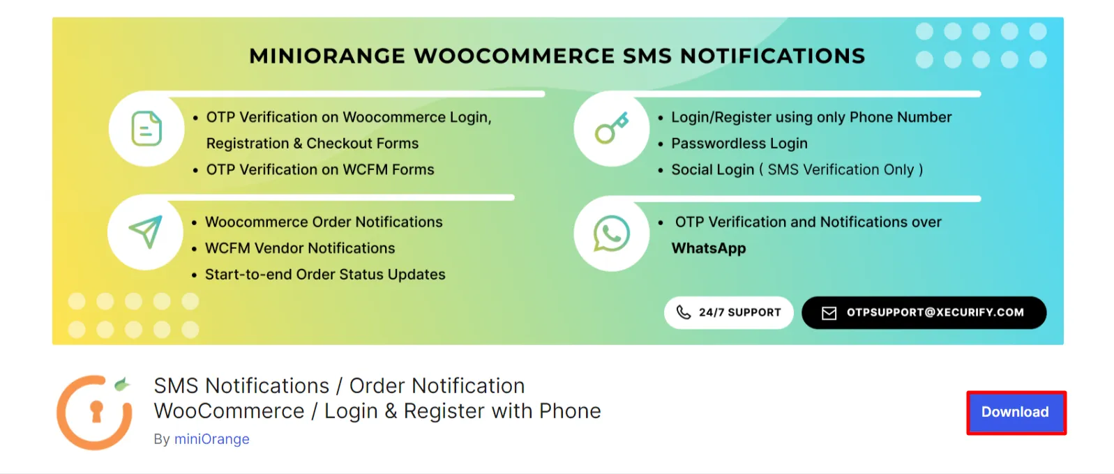 WooCommerce SMS notifications - Click download button