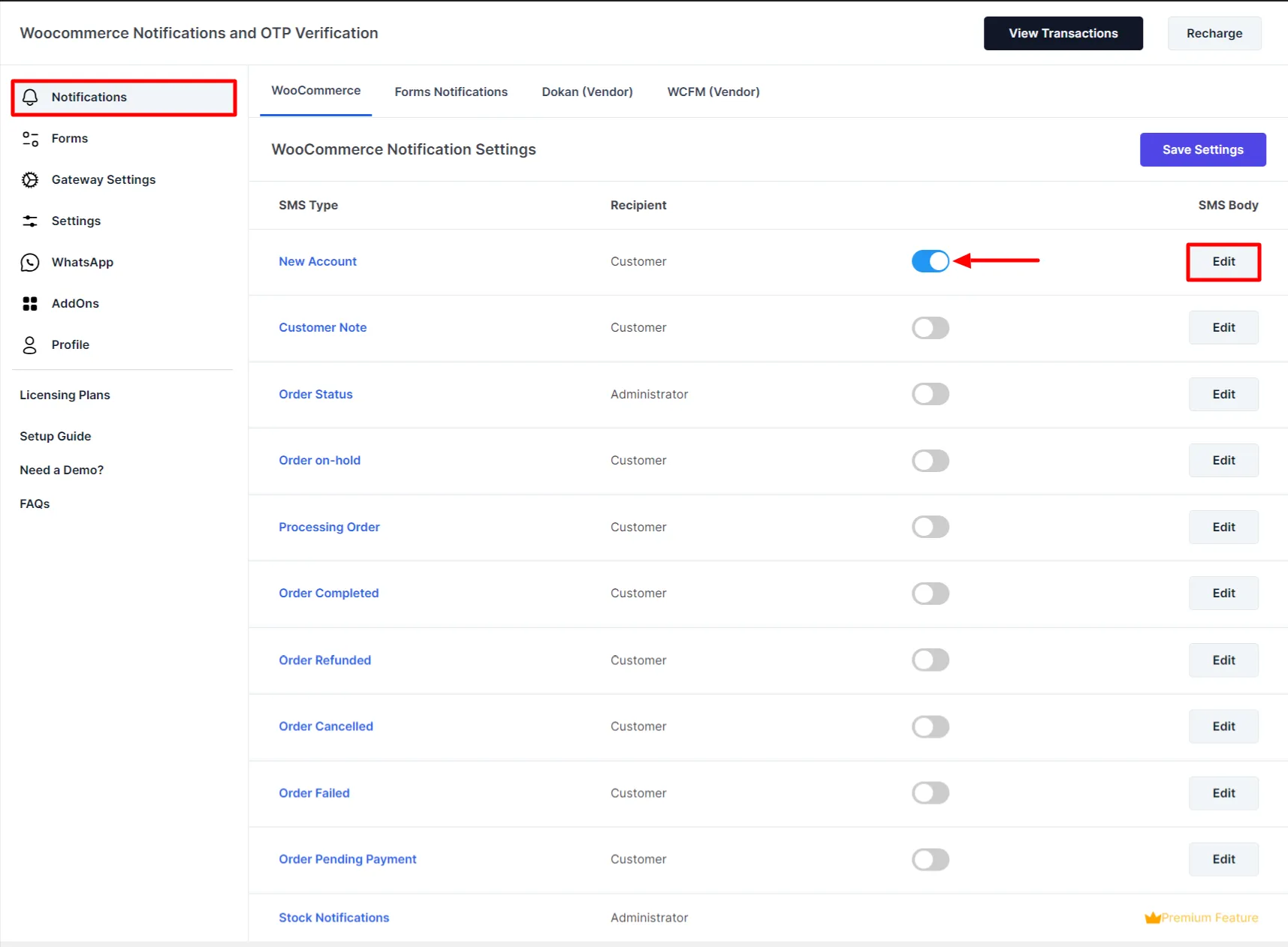 WooCommerce order notifications - Click edit button