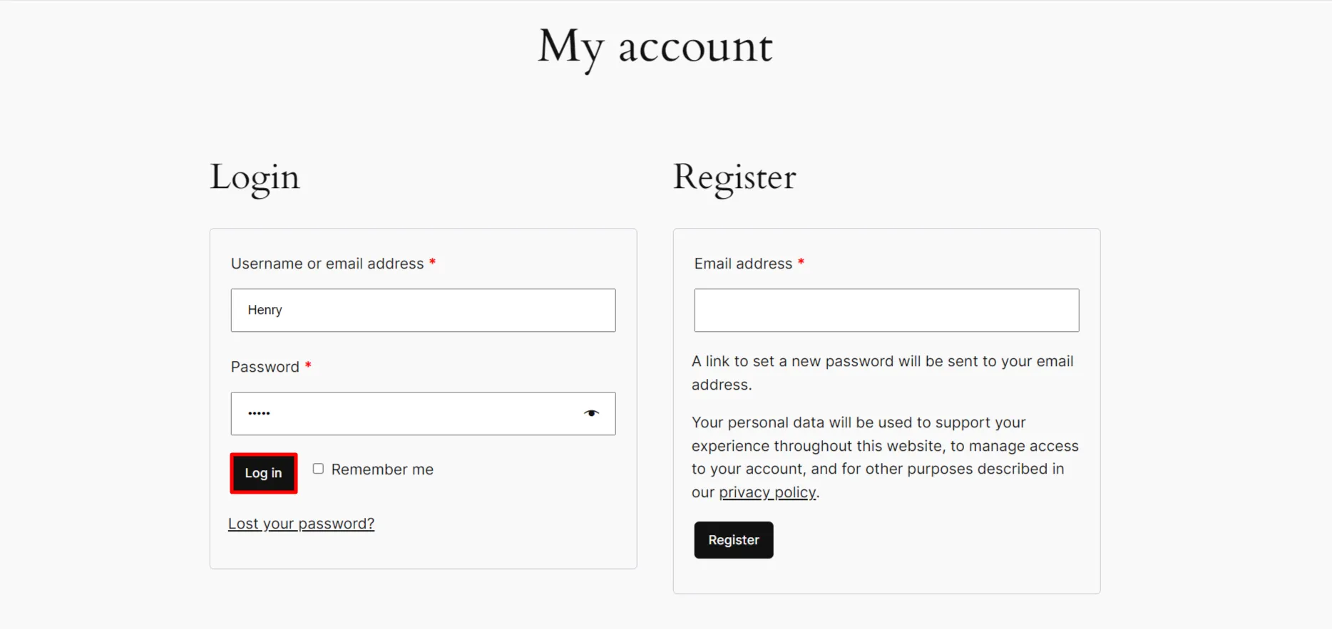 WooCommerce order notifications - Click login button