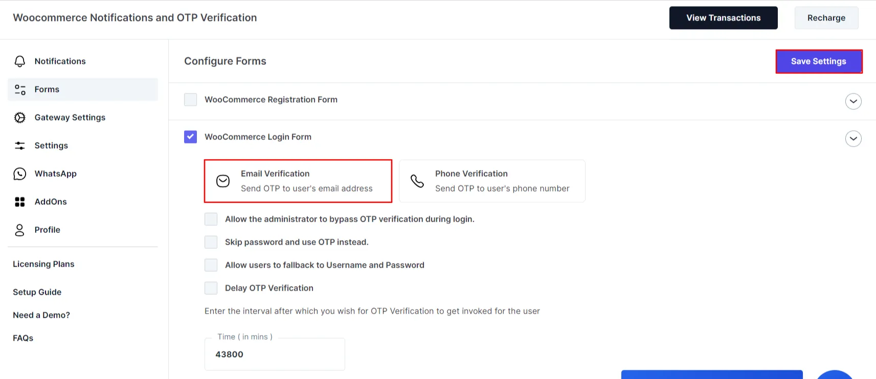 WooCommerce SMS notifications - Select email verification
