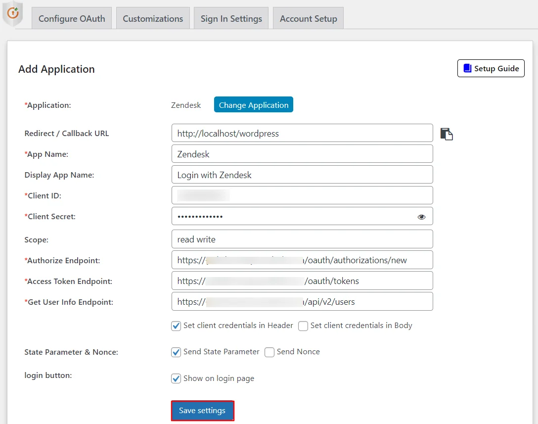 Zendesk AD Single Sign-On (SSO) OAuth - Add App name, TenantID