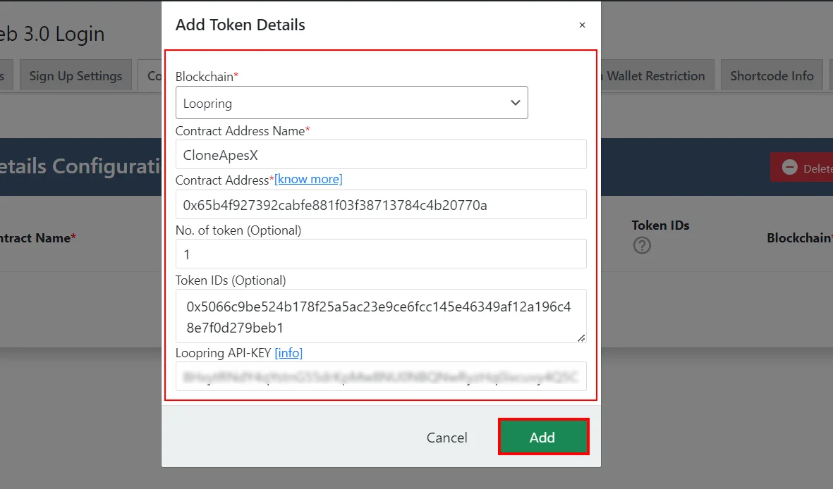 NFT token gating for WP Loopring 