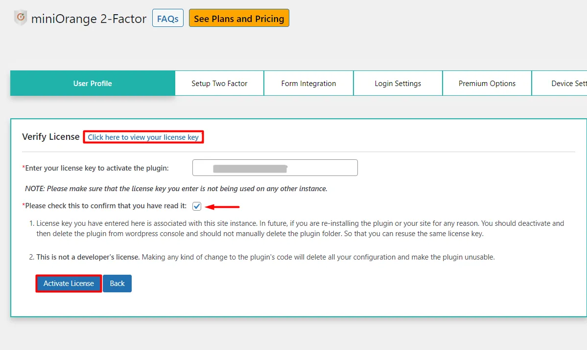 2FA Remember Device - Enter license key