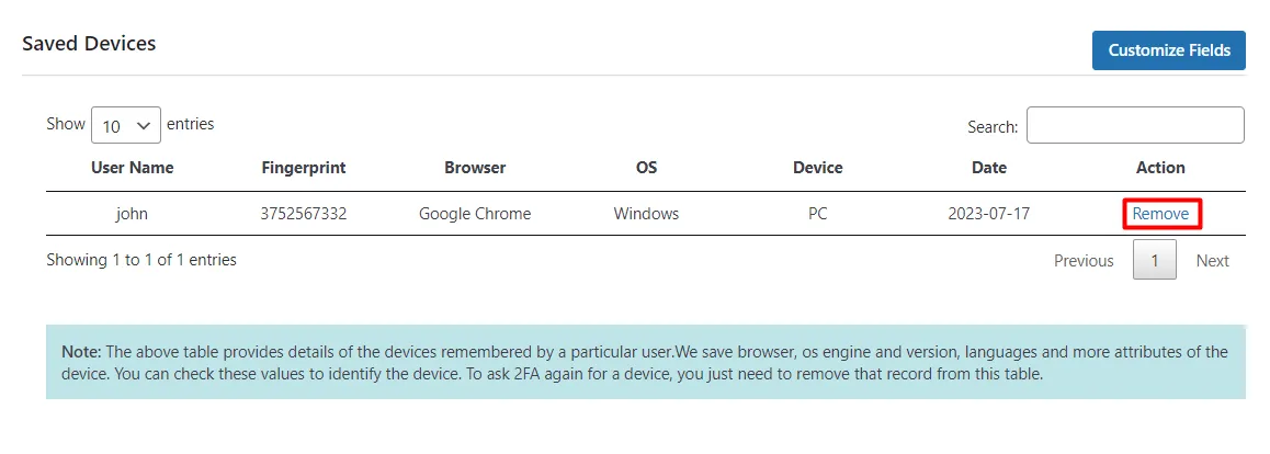 2FA Remember Device - Click remove