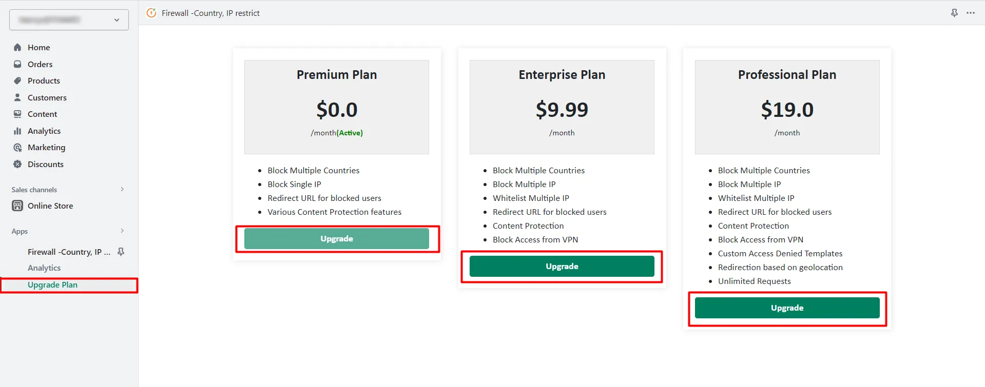 shopify firewall ip restrict - block countries