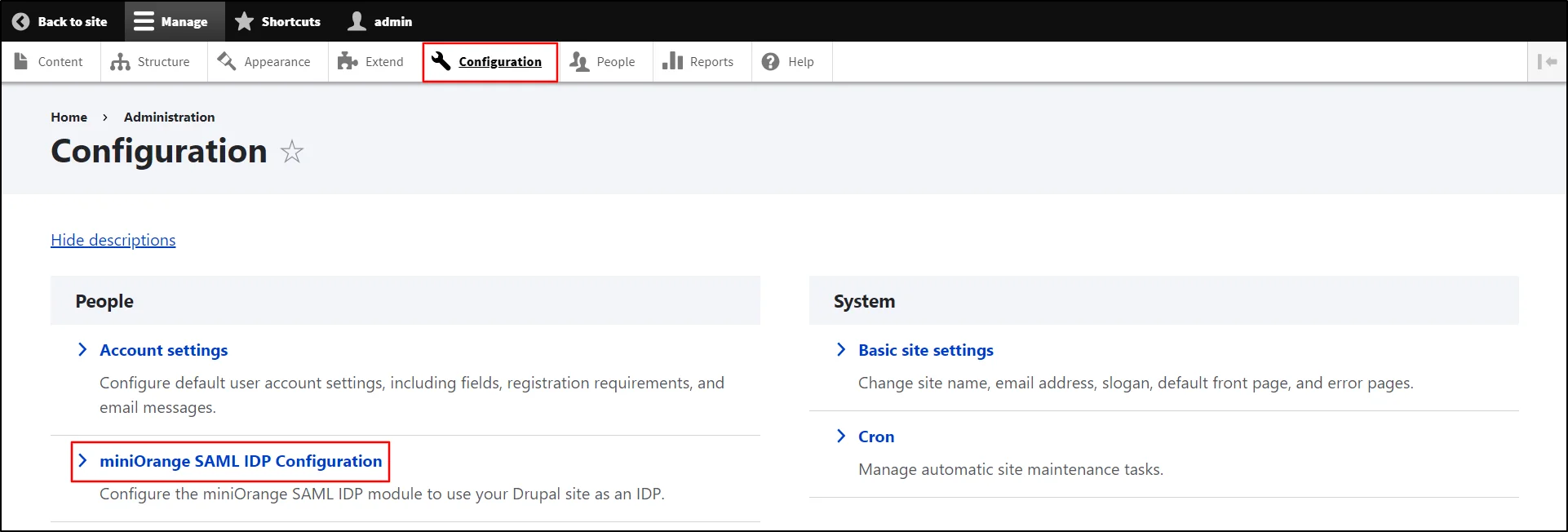 Drupal-SAML-IDP-Single-Sign-On-Click-on-Drupal-SAML-IDP-Configuration