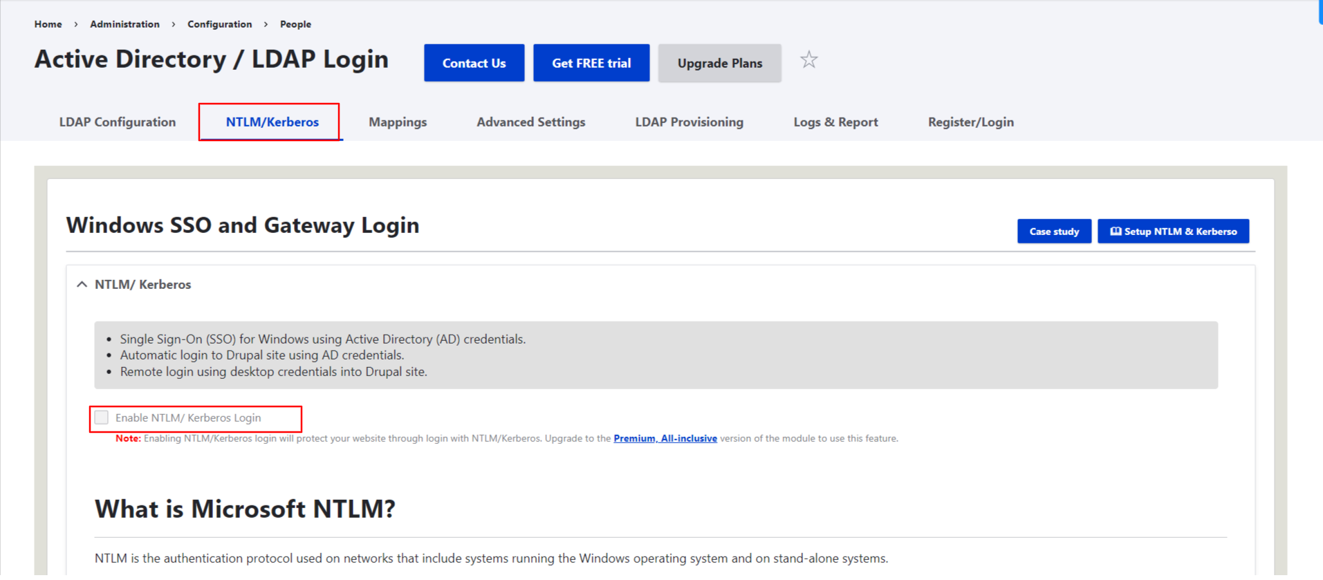 Drupal LDAP Login and Active Directory SSO - Enable the NTLM and Kerberos Login