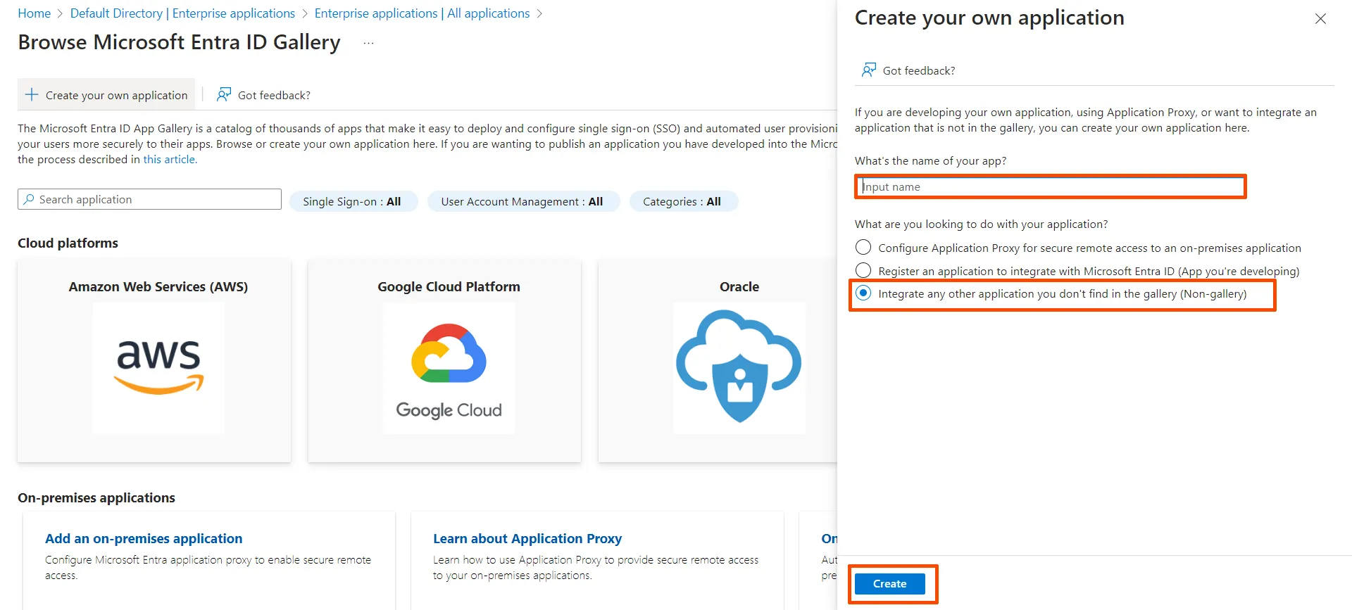 Name App & Create - Shopify Azure AD SSO