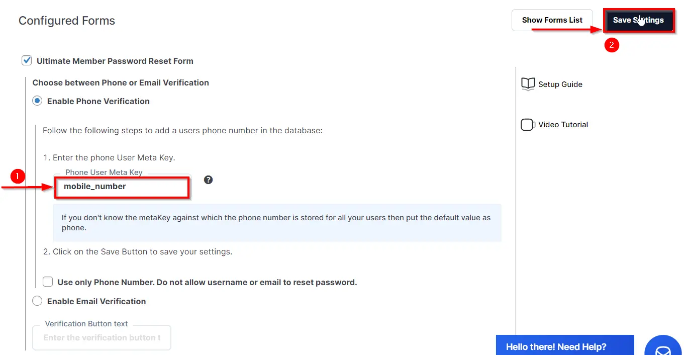 Ultimate Member Password Reset Form - edit mobile number field