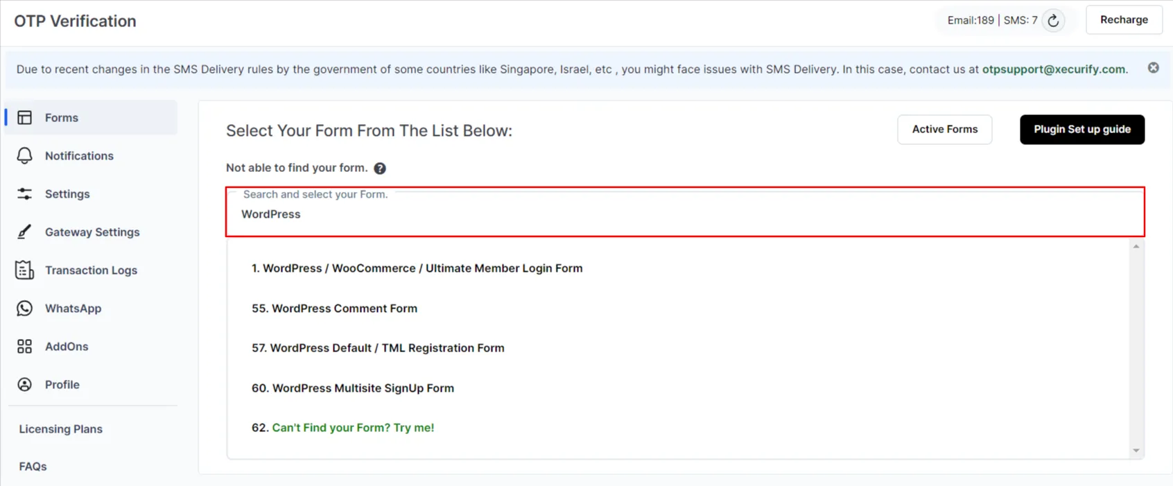WordPress OTP Verification - Search your form