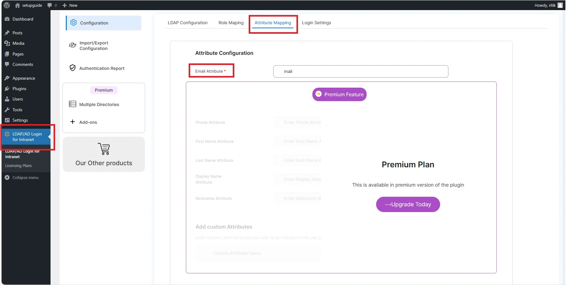 miniOrange Active Directory Integration LDAP Integration LDAP Attribute Mapping Configuration