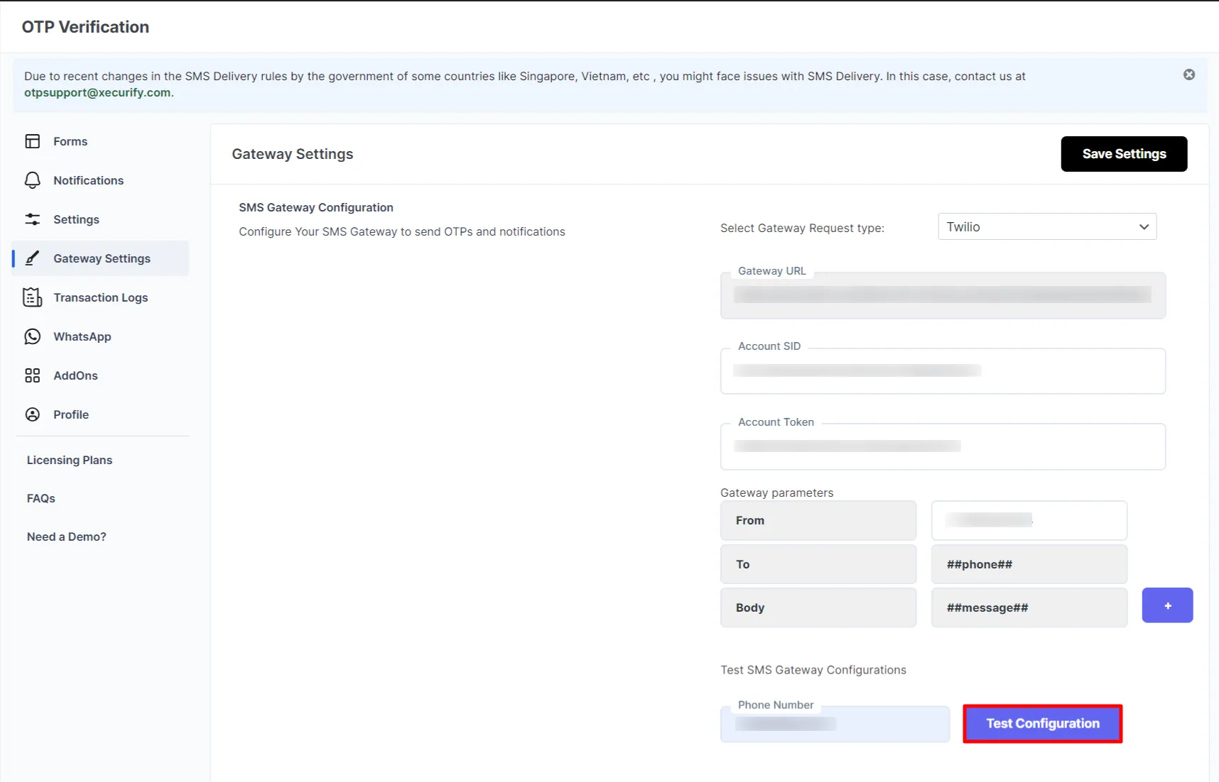 Twilio SMS OTP - Enter mobile number