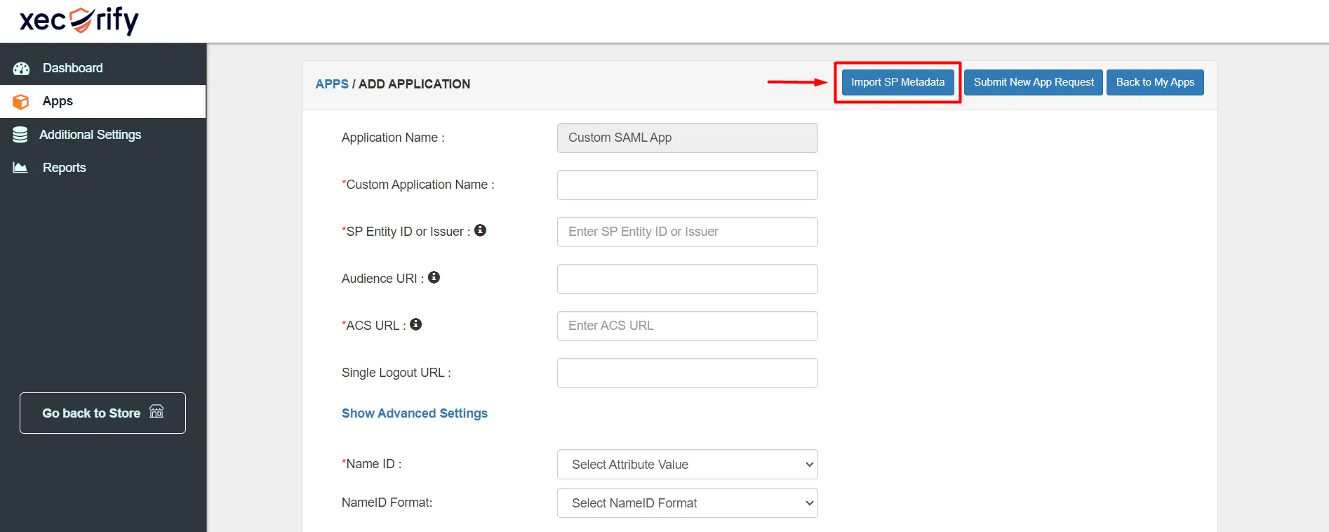 SSO between Two Shopify Stores - Shopify as IDP - Import SP Metadata