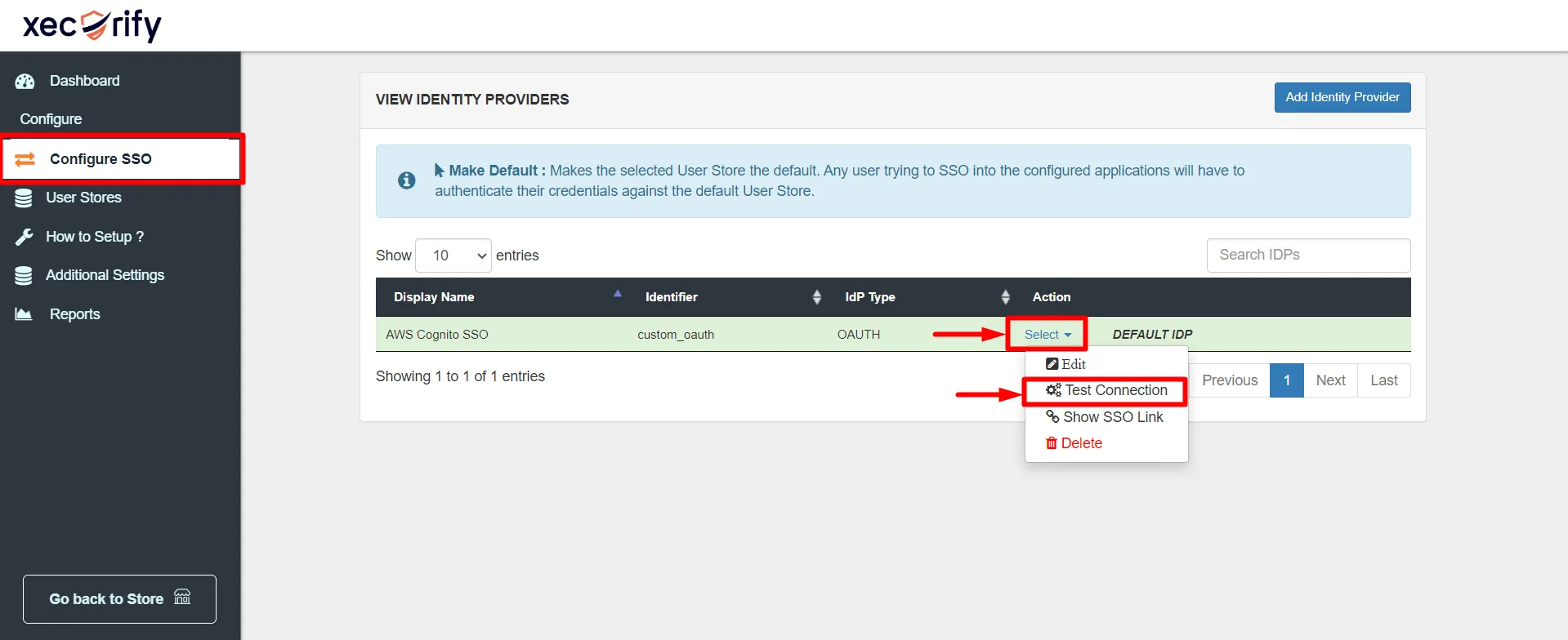 awscognito Single Sign On SSO test connection