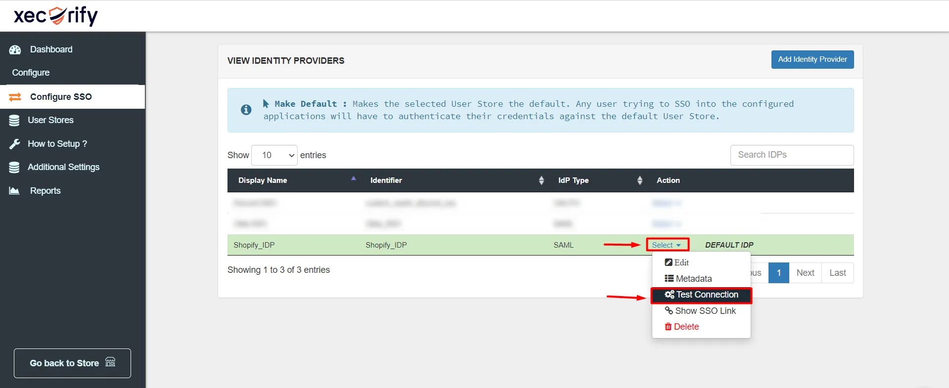 SSO between Two Shopify Stores - Shopify SSO - Test Connection