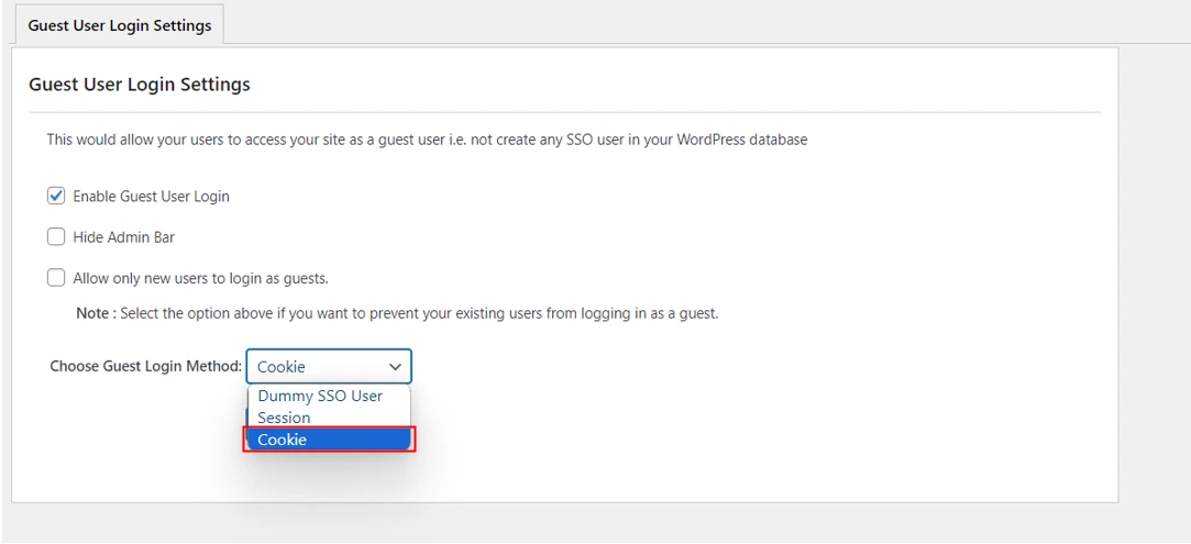 guest login cookie | WP SAML SSO