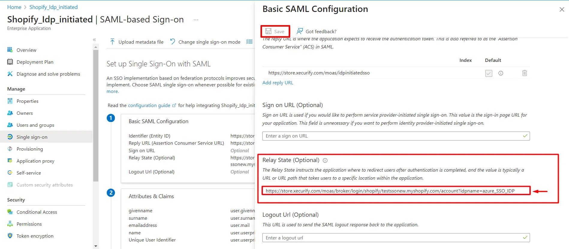 Relay State - Shopify Azure AD SSO