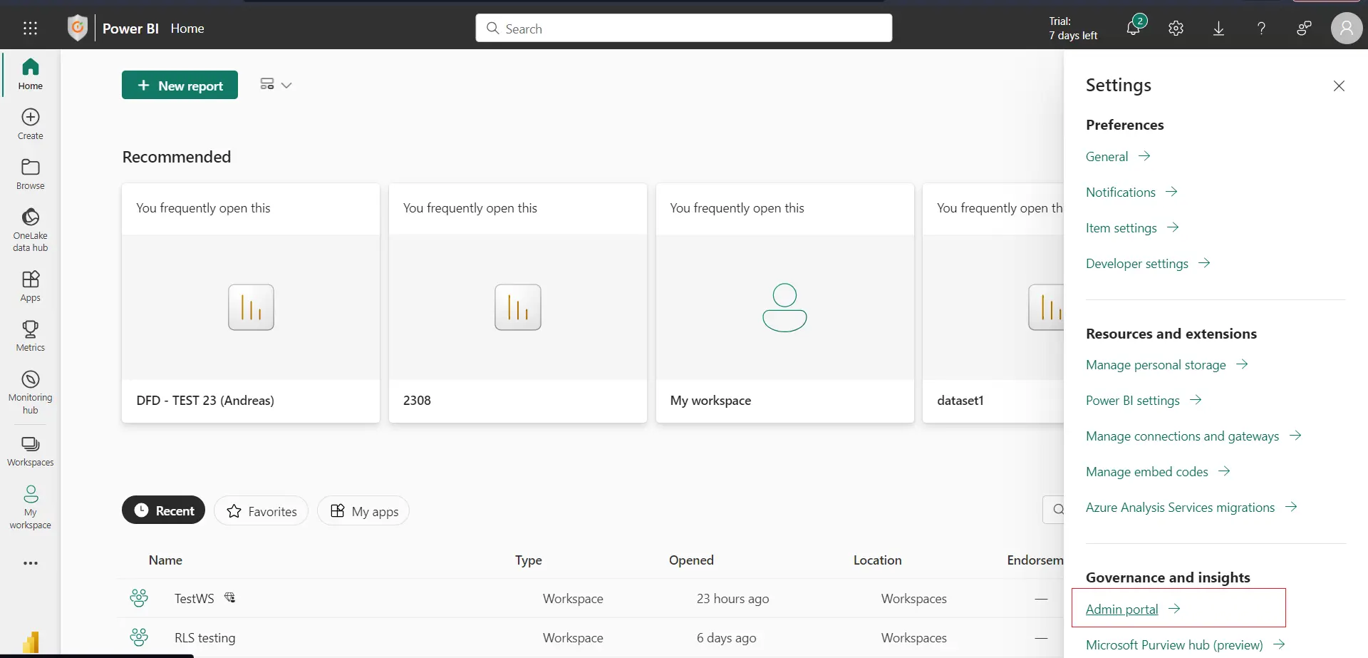 WP PowerBI Embed with row level security | click on admin portal