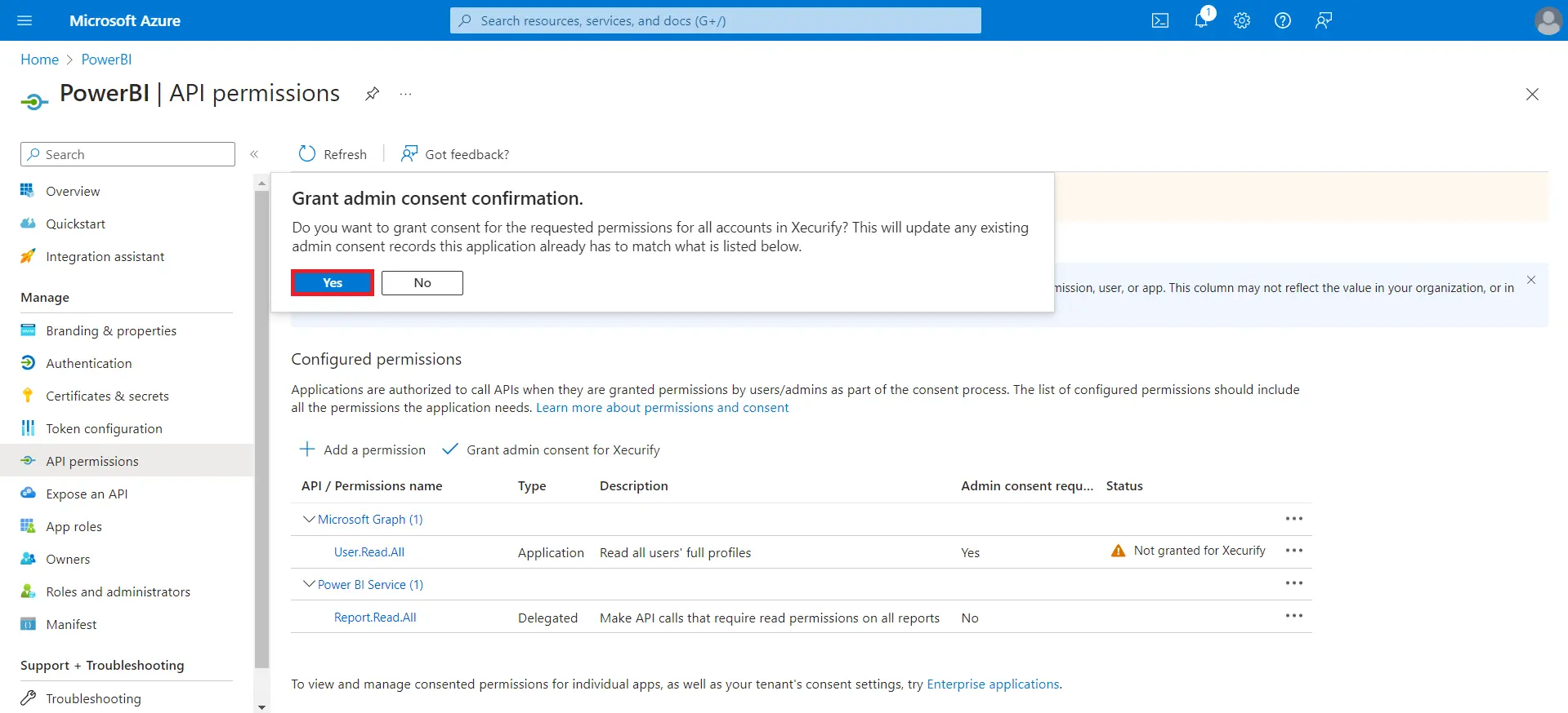 power bi embedded for wordpress |  Select permission