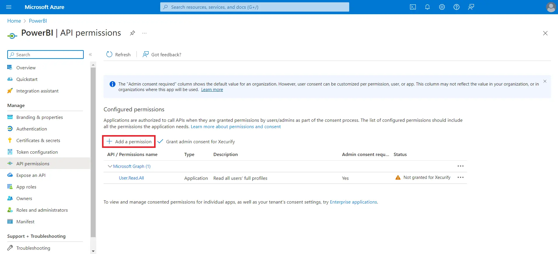 WordPress Power BI |  Select permission