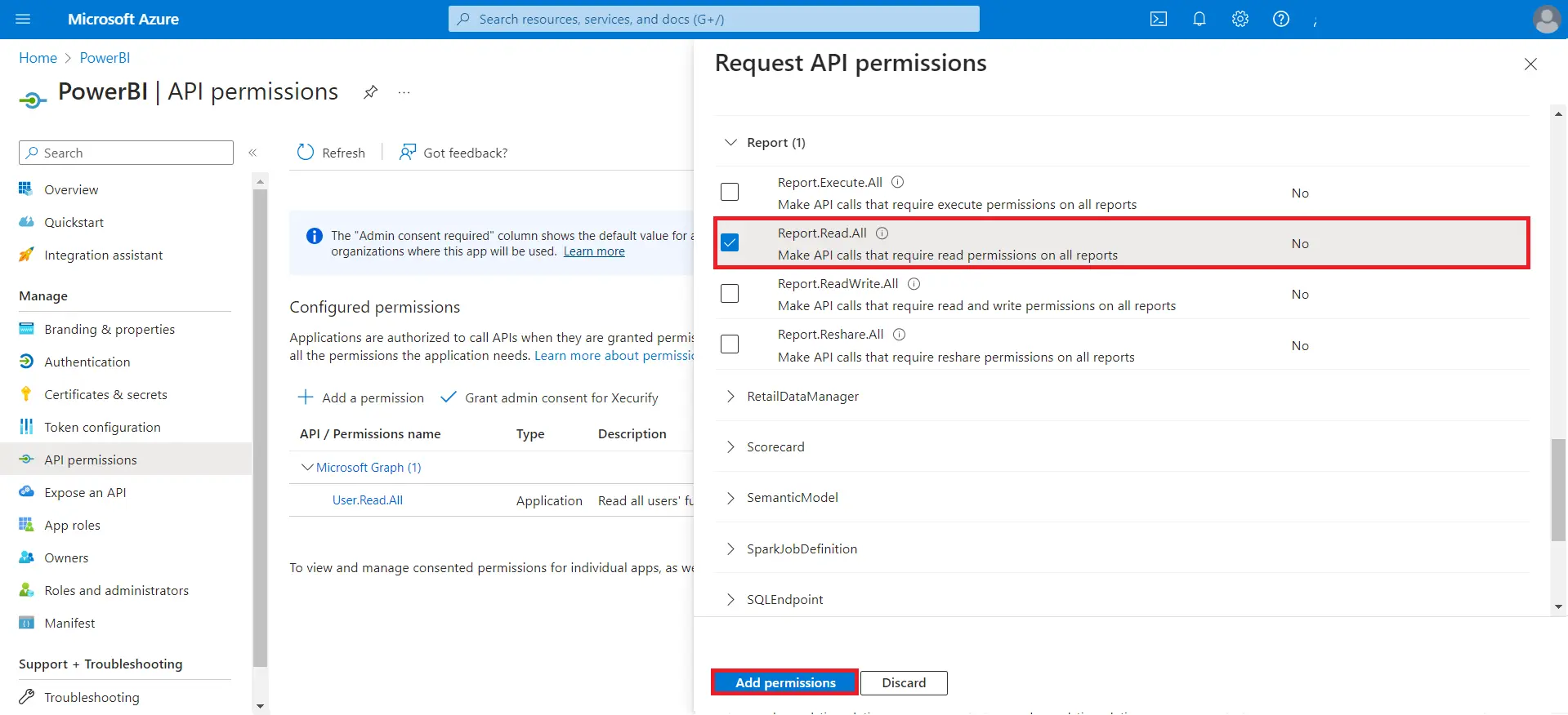 power bi embedded for wordpress |  Select permission