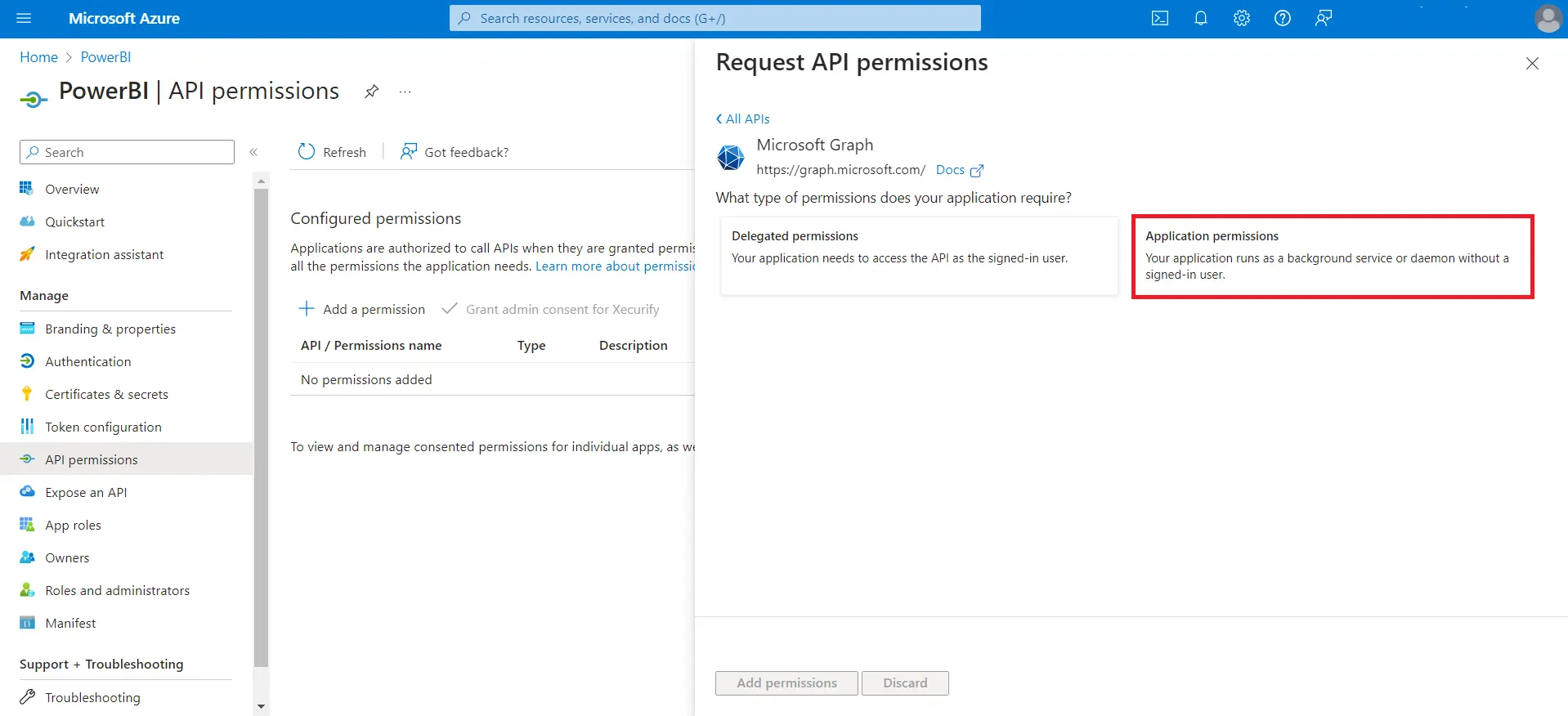 WordPress Power BI |  Select permission