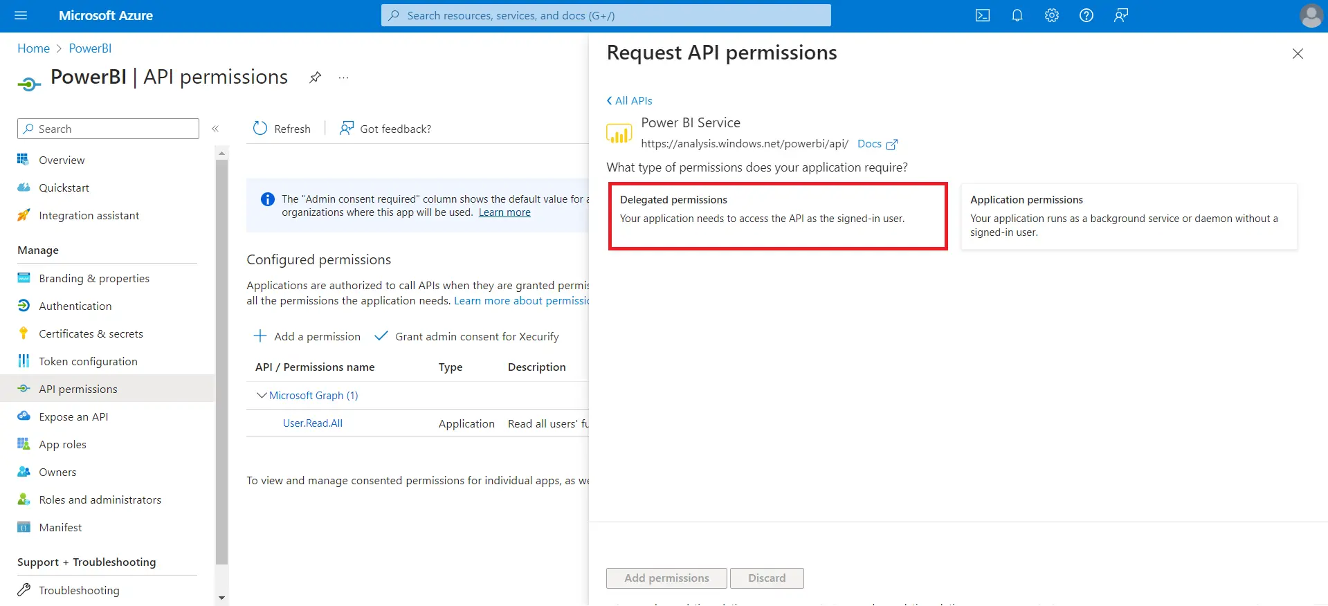 power bi embedded for wordpress |  Select permission