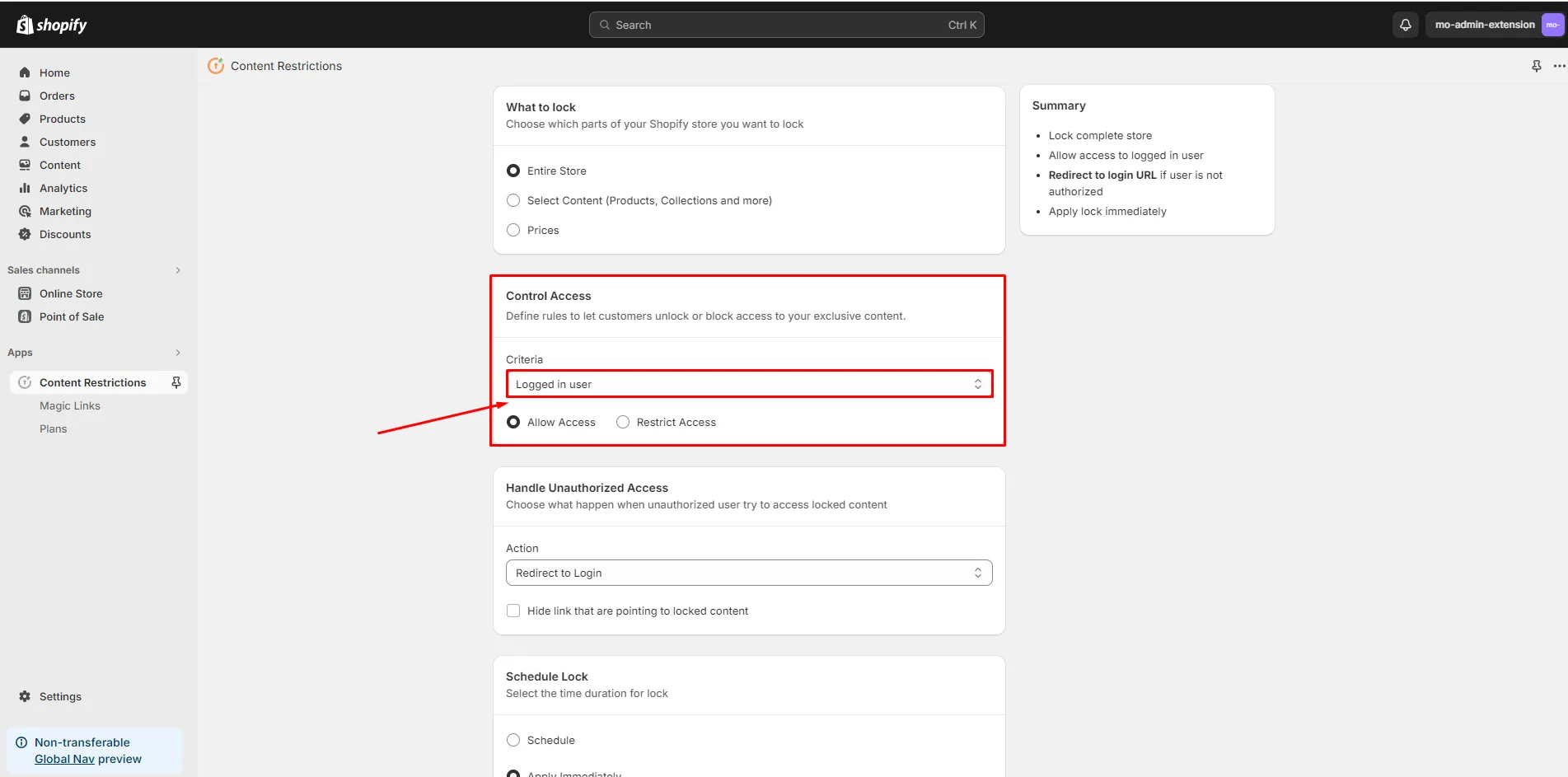 Shopify LockOn Restrict Content Application - - control access