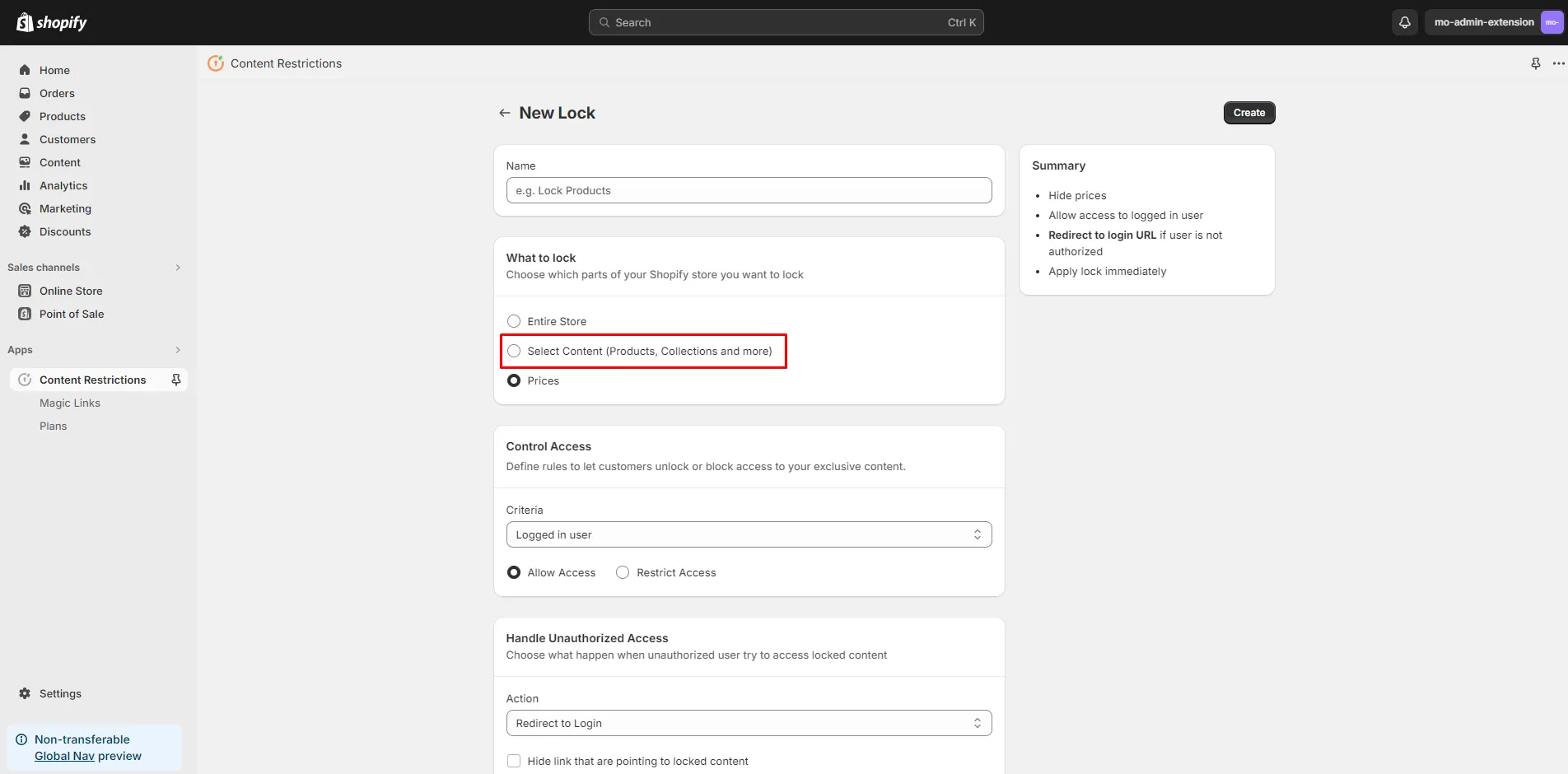 Shopify LockOn Restrict Content Application - - Lock selected content