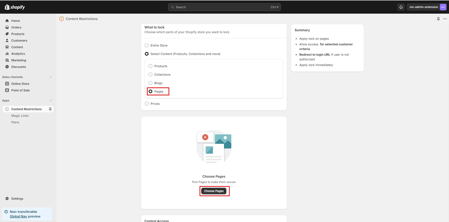 Shopify LockOn Restrict Content Application - - restrict pages