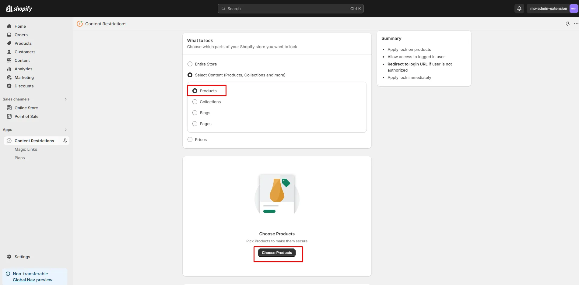 Shopify LockOn Restrict Content Application - - Restrict Products
