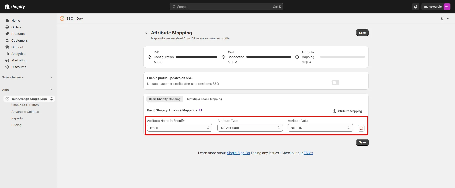 Shopify Okta SSO Login - Map Attributes